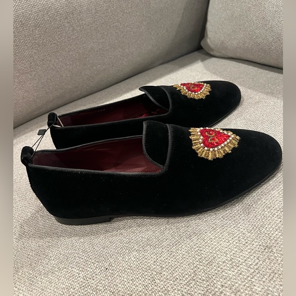 NEW Dolce & Gabbana Devotion Heart DG logo black velvet loafers main image 8